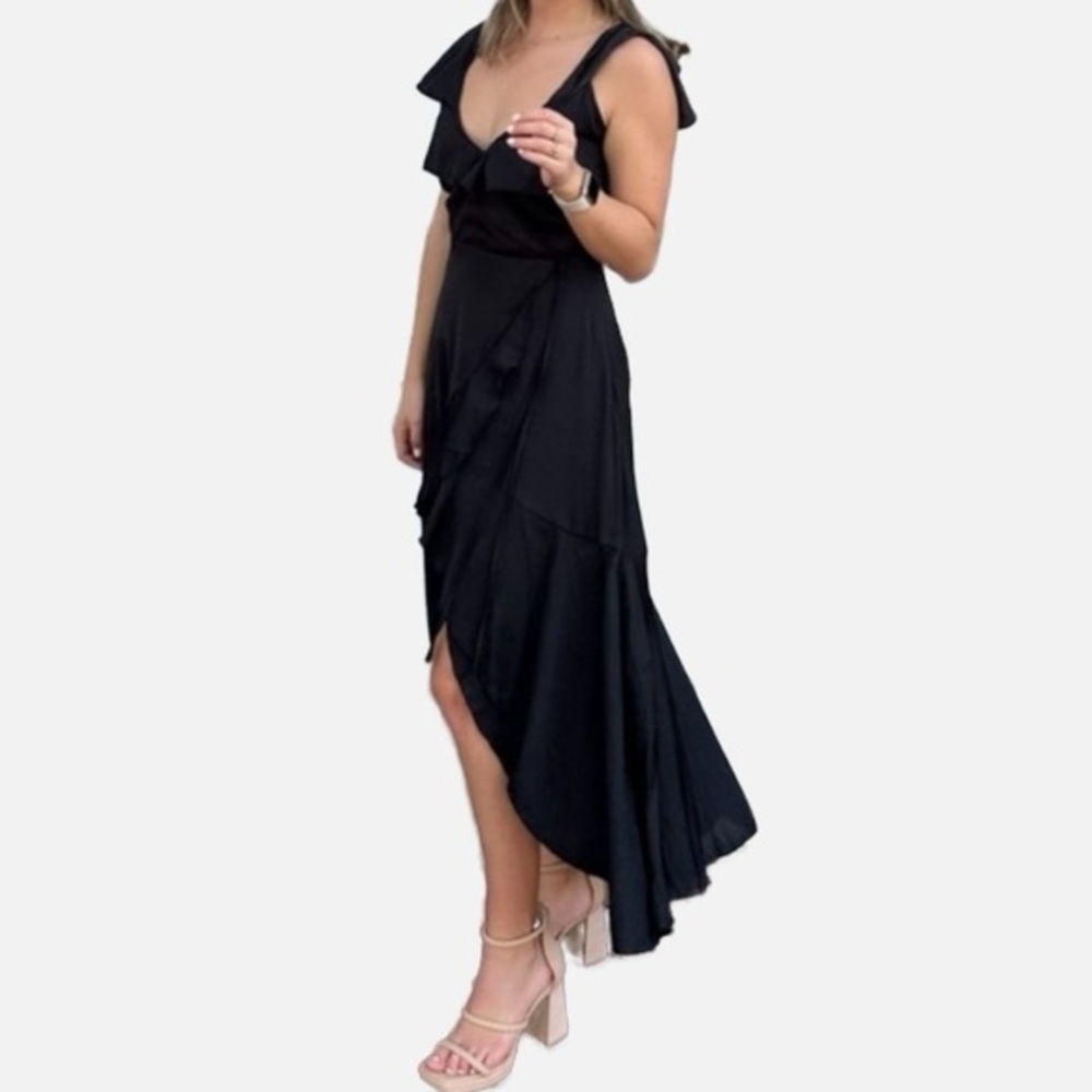 Alter’d State Black Midi Dress Smocked Tie Back Ruffle XS